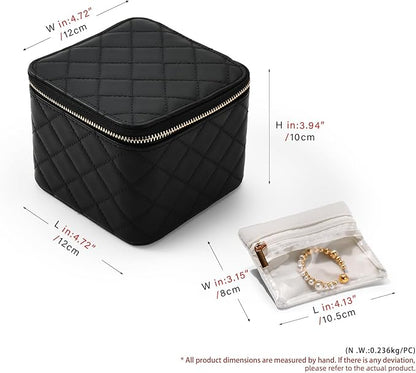 Travel Jewelry Box Organizer - Small Jewelry Case with 6 Small Velvet Zipped Pouches Pockets for Jewelry Necklaces Rings Earrings Storage(Black)