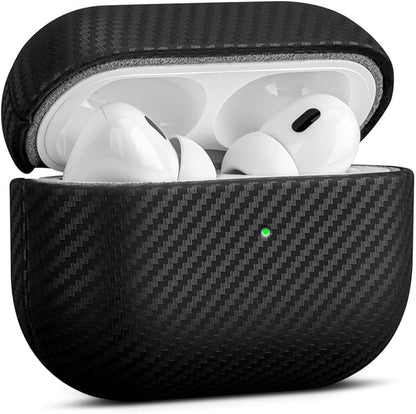 Leather Case - for AirPods Pro 3 Case Cover - Selected Skin-Friendly Leather, with Carbon Fibre Texture, Handmade Drop Protective Hard Cover for AirPods Pro 3rd Generation Earbuds - Black