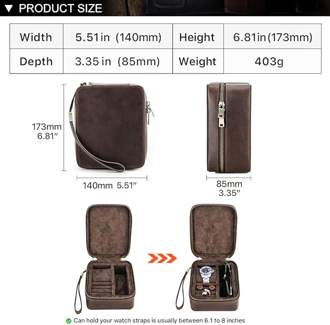 CONTACTS Cufflinks Box Leather Watch Case Glasses Holder for Men Travel Jewelry Storage Organizer Small Padded Tray for Cufflinks Watch Band Sunglasses Rings Studs