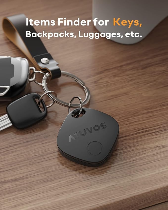 ATUVOS Air Tracker Tags-2 Pack, Bluetooth Luggage Tracker Works with Apple Find My APP (iOS Only, Not for Android), Keys Finder and Item Locator for Luggage, Backpack, Suitcases, Replaceable Battery