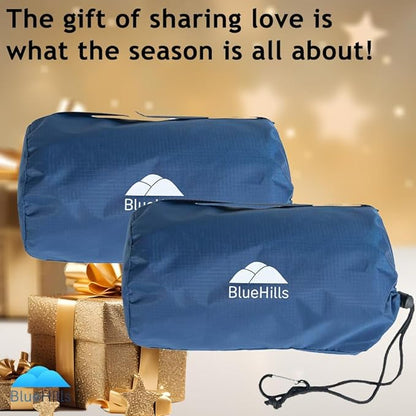 BlueHills Ultra Compact Travel Blanket 2 Pack Large Soft Cozy Portable Blanket Sheet with Carry Case and for Flight Airplane Car Layover Camping Hotel Blue C203-2PK-Navy