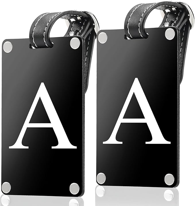 Premium 3-Layer Aluminum Luggage Tags by Fortuna - Easy to Claim, Laser-Engraved, Plastic-Free, and Eco-Friendly Luggage Tag Holders, 2-Pack, Black (A)