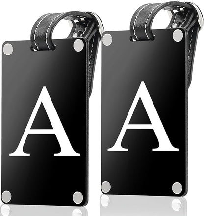 Premium 3-Layer Aluminum Luggage Tags by Fortuna - Easy to Claim, Laser-Engraved, Plastic-Free, and Eco-Friendly Luggage Tag Holders, 2-Pack, Black (A)