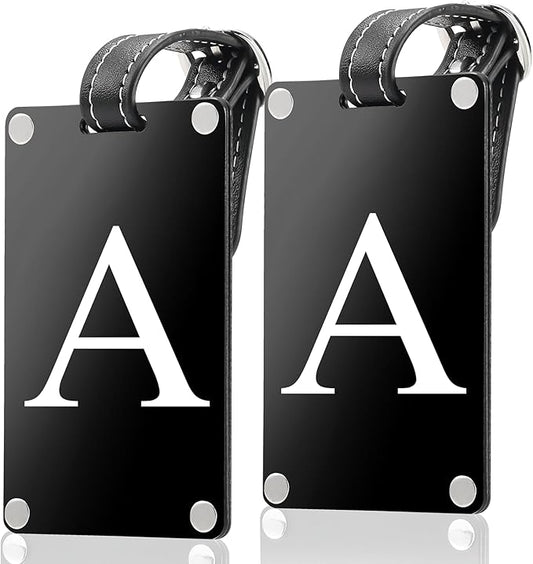 Premium 3-Layer Aluminum Luggage Tags by Fortuna - Easy to Claim, Laser-Engraved, Plastic-Free, and Eco-Friendly Luggage Tag Holders, 2-Pack, Black (A)