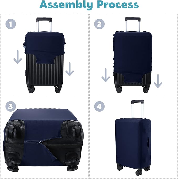 Kajaia 3 Pcs Luggage Cover Suitcase Protector Travel Suitcase Cover Anti Scratch Luggage Protector Washable Fits 18-28 Inch Luggage (Navy Blue)