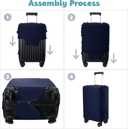 Kajaia 3 Pcs Luggage Cover Suitcase Protector Travel Suitcase Cover Anti Scratch Luggage Protector Washable Fits 18-28 Inch Luggage (Navy Blue)