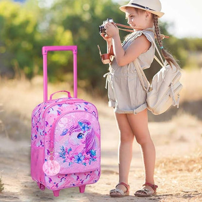 UFNDC Kids Luggage for Girls, Unicorn Suitcase Rolling with Wheels，Travel Carry on for Children Toddler elementary
