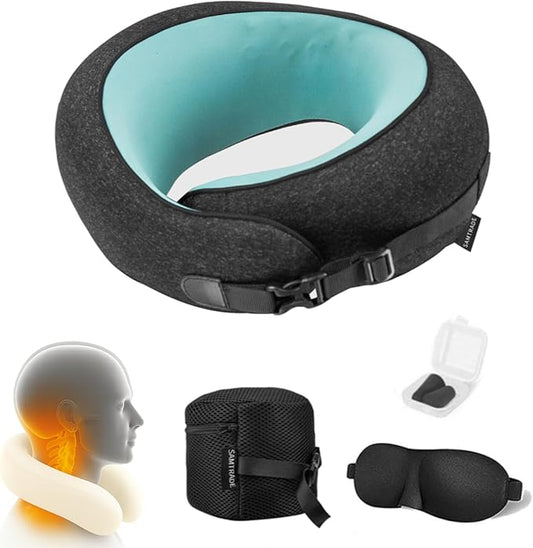 Neck Pillow Airplane –2025 Updated, 100% Memory Foam Travel Pillow for Sleeping, 360° Ergonomic Neck Support, Pain Relief for Long Flights, Portable Travel Accessory for Plane & Car (Dark Gray)