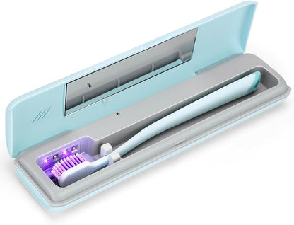 YourMate UVC Toothbrush Case Travel Toothbrush Covers Case for Houshold and Traveling Power by AA Battery or USB-C Blue
