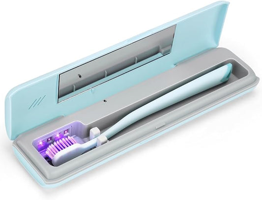 YourMate UVC Toothbrush Case Travel Toothbrush Covers Case for Houshold and Traveling Power by AA Battery or USB-C Blue