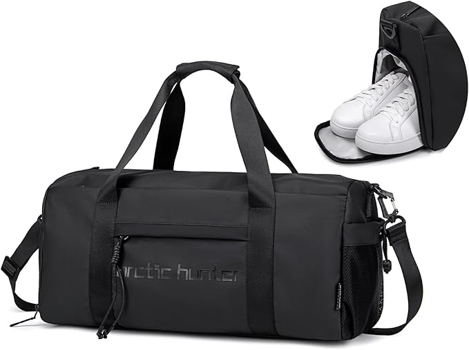 ARCTIC HUNTER AH Small Gym Bag Duffel Bag for Men Women with Shoe Compartment Ideal for Sports,Travel,and Overnight Trips, Athletic Gear Workout Weekender Bags, Black