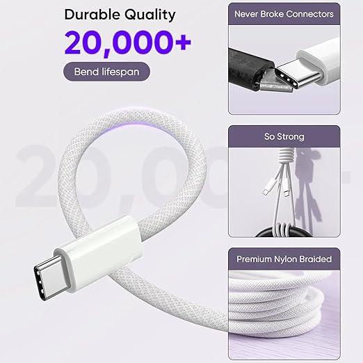 2Pack iPhone 17/16/15 Pro Max USB C to C Woven Cable Cord,PD 40W Type C Apple Charger 4 Port Wall Plug with 3FT USB C-C Fast Charging Woven Cord for iPhone 17 Air/16e/17/16/15/15 Plus/Pro/Pro Max/iPad