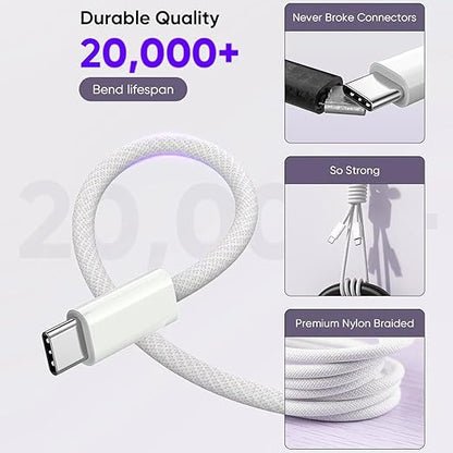 2Pack iPhone 17/16/15 Pro Max USB C to C Woven Cable Cord,PD 40W Type C Apple Charger 4 Port Wall Plug with 3FT USB C-C Fast Charging Woven Cord for iPhone 17 Air/16e/17/16/15/15 Plus/Pro/Pro Max/iPad