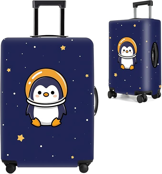 Space Penguin Luggage Cover, Washable Cute Astronaut Penguin Suitcase Cover, Travel Suitcase Protector Anti-scratch Bag Cover,M