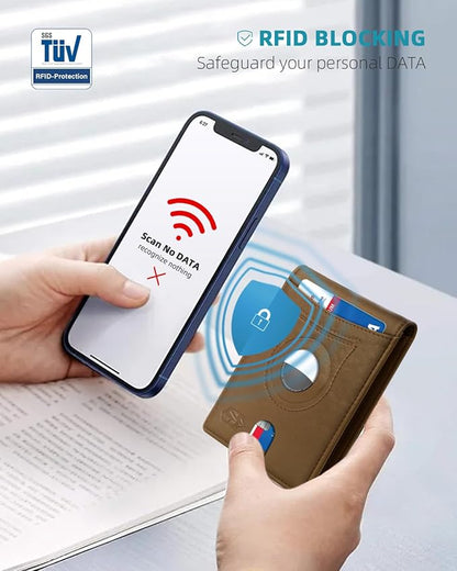 Zitahli Men's Wallets Airtag Holder Slim Rfid Leather with Gift Box