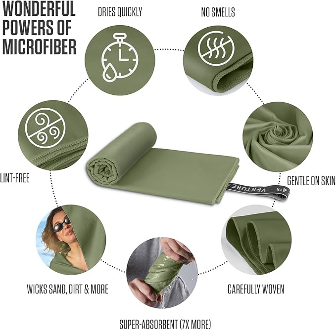 VENTURE 4TH - 4pcs Quick Dry Towels. Microfiber Travel Towels Ideal for Camping, Hiking, Backpacking, Gym. Lightweight & Fast Drying Travel Towels for Body. Compact & Easy to Pack - 4 Pack Large