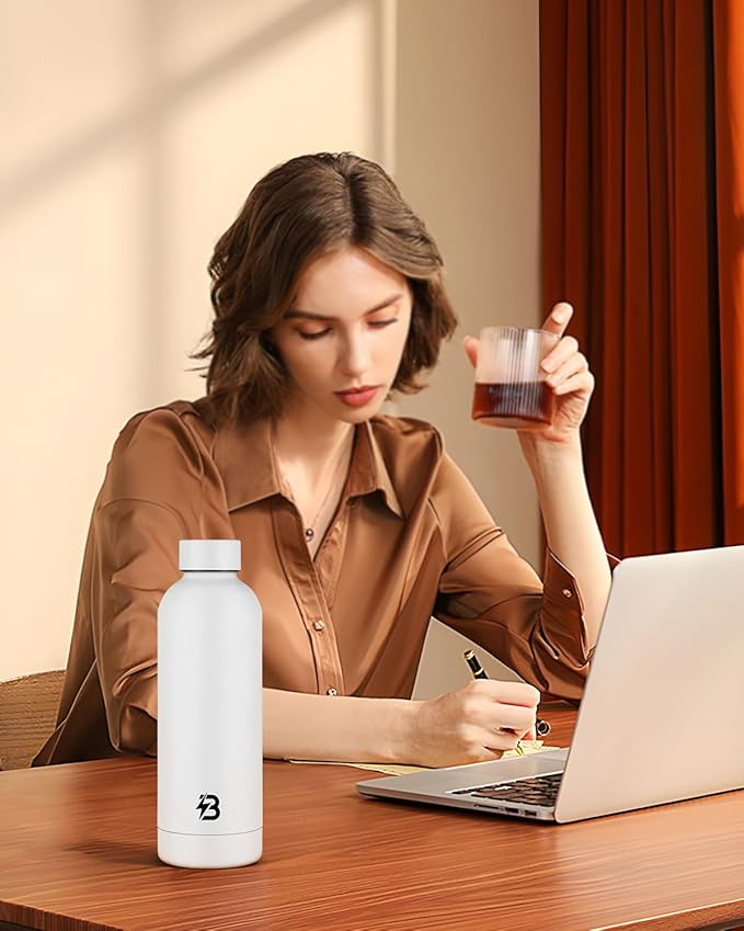 Insulated Water Bottle with Lid, 17 oz Reusable Leak-Proof Metal Stainless Steel Water Bottles for Travel, Sports, Gym, Outdoor (White)