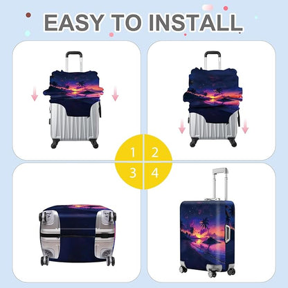 ANNA QUEEN Tropical Sunset Luggage Cover, Vibrant Palm Tree & Sunset Design, Stretchable, Washable Travel Sleeve for 20-34 Inch Suitcases