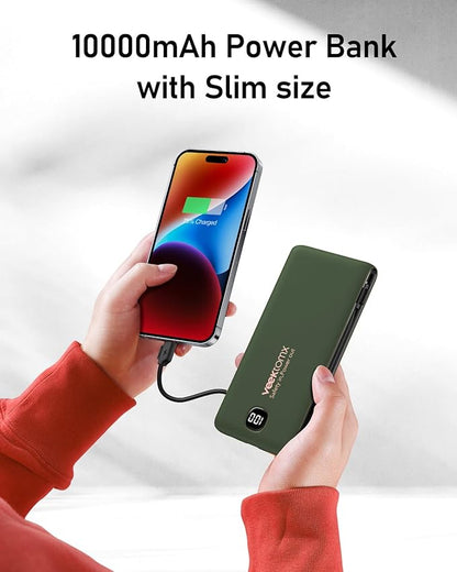VEEKTOMX Portable Charger with Built in Cables 10000mAh, Power Bank for iPhone with Wall Plug, Travel Essential Fast Charging USB C Slim External Battery Pack for iPhone 17/16/15, Samsung, iPad, etc