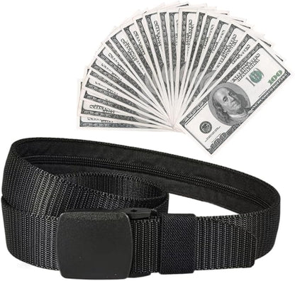 Security Money Belt with Hidden Money Pocket - Nylon Tactical Belt for Men & Women with Nonmetallic Buckle - Security Money Belt for Valuables, Cash, Passport - Cashsafe Anti-Theft Wallet, Large