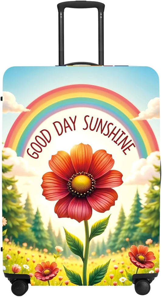 Sunshine Rainbow Luggage Cover, Waterproof Summer Travel Protector with Sunflower & Wildflowers, Bright Vacation Suitcase Case