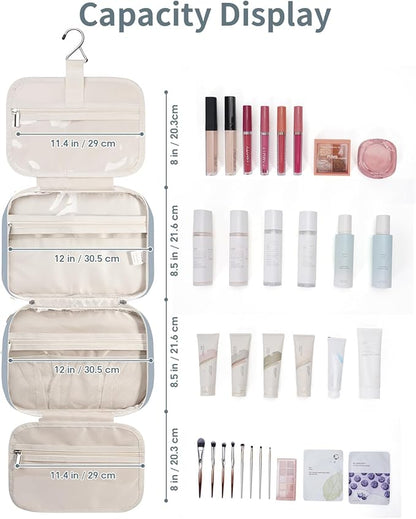 Narwey Travel Toiletry Bag for Women Large Hanging Makeup Bag Organizer Toiletries Bag for Full Size Essentials Accessories Cosmetics (Greyish Blue (Large))