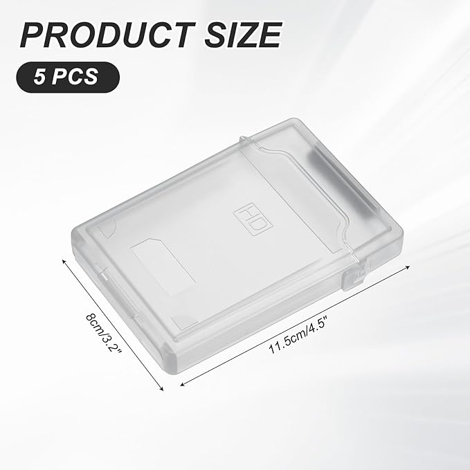 PATIKIL 4.5" x 3.2" Hard Drive Disk Case, 5Pcs Plastic Hard Disk Storage Box Portable Anti-Static Case for 2.5" External SSD HDD, Grey