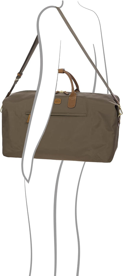 Bric's X-Travel Deluxe Duffle for Men and Women - Lightweight Overnight Carry On Travel Luggage with Tuscan Leather Trim and Sleeve Attachment - Water-Resistant Weekender or Gym-Ready Duffel