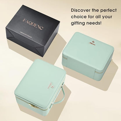 Leather Makeup Case with LED Lighted Mirror 11.4 Inch Travel Makeup Bag Adjustable Brightness in 3 Colors Cosmetic Organizer Artist Storage Bag with Dividers Brush Holder Storage Vanity Watery Blue