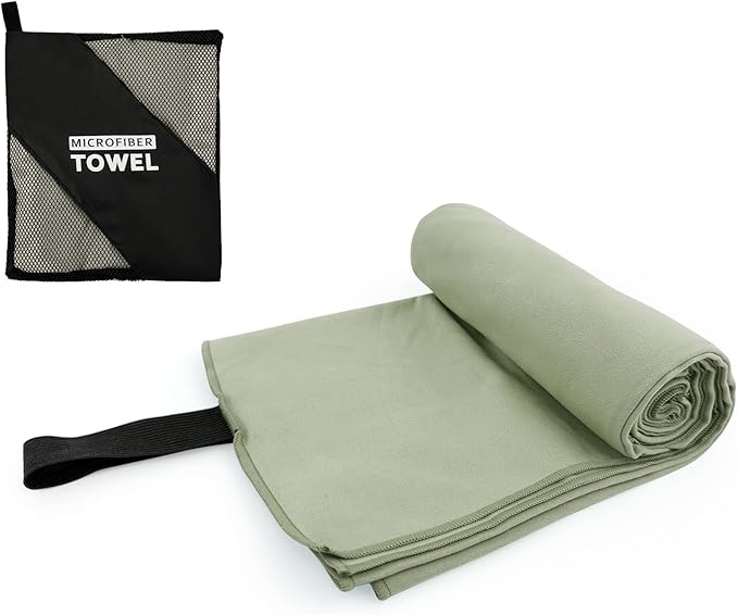 Camping Towel L Size Quick Dry Microfiber Lightweight for Beach Swimming Pool Travel Body Towels (Army Green, 1 Pack L)