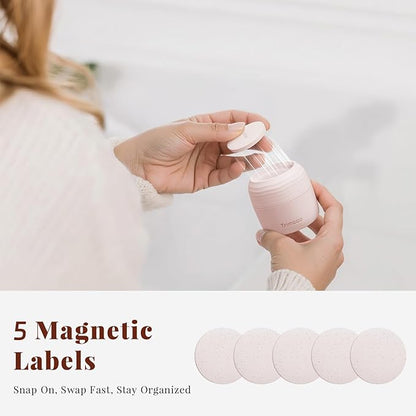 New Travel Toiletry Containers [Ultra Leakproof] TSA-Approved, PLA Hard Shell Jars with 5 Magnetic Labels, Wide Mouth Bottles for Lotion, Cleanser, Shampoo, Conditioner, Pink, 3 Pack, 1OZ