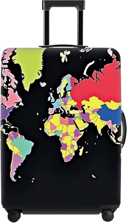 World Map Luggage Cover – Durable and Stylish Travel Suitcase Protector for Travel Enthusiasts, Fits Most Luggage Sizes,L
