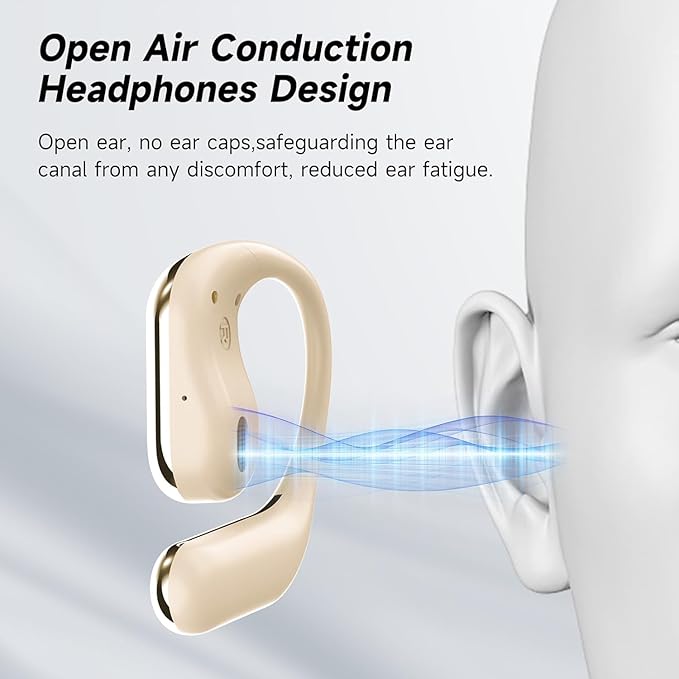 Open Ear Bluetooth 5.4 Earbuds, Wireless Headphones Sport Over Earphones Built-in Mic with Ear Hooks, 60H Playtime Ear Buds Fast Charging, IPX7 Waterproof for Running/Workout,kin Color