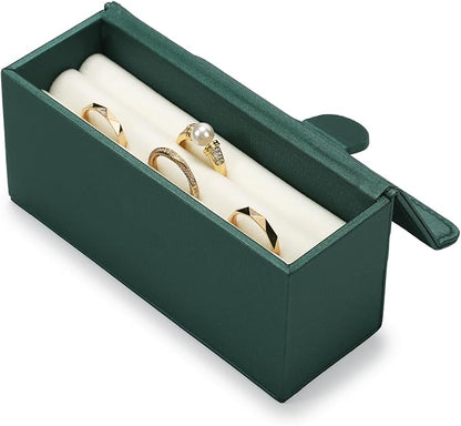 Leather Travel Jewelry Box, Portable Pocket Size Ring Box for Women, Mini Jewelry Travel Case Small Ring Holder Organizer with 12 Slots for purse(Green)