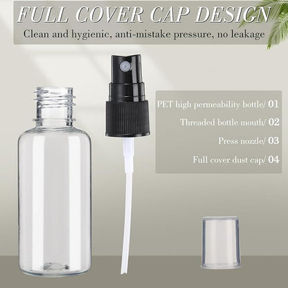 100 Pcs Mini Clear Spray Bottles 1 oz Plastic Empty Travel Bottle Fine Mist Small Spray Containers with 5 Pcs Funnels Refillable Liquid Travel Containers for Perfume Skin Toner Essential Oils