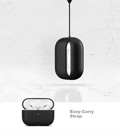 LOPIE Leather Case for AirPods Pro 2nd Generation - Handmade AirPods Pro 2 Case Cover - Made of Real Leather - Protective Hard Shell Cover - Carbon Fiber Style - Wireless Charging Compatible - Black