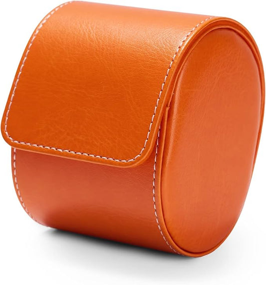 Oirlv Luxury Leather Watch Storage Box Travel Single Watch Case Jewelry Gift Box for Christmas Anniversary Birthday(Orange)