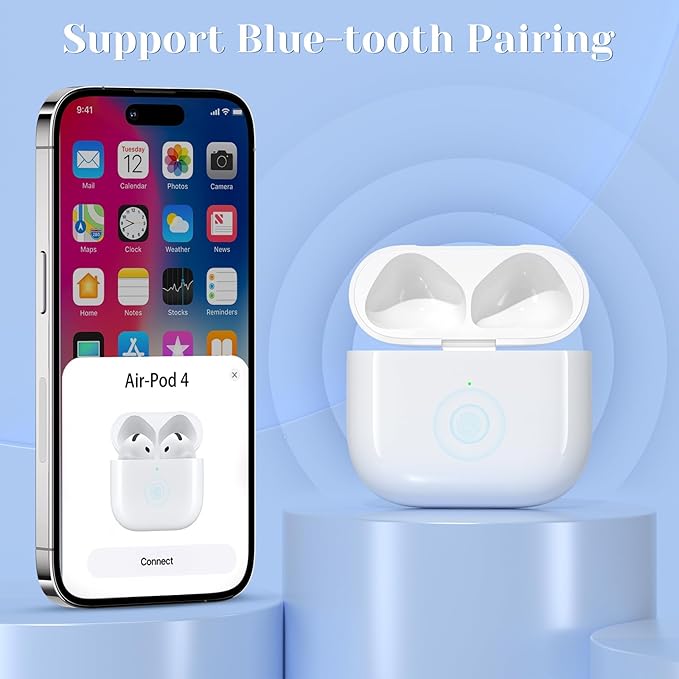 JKV Wireless Charging Case Compatible with AirPods 4 USB C Port, Air Pods 4th Gen Charging Case Replacement with Touch Sensing, Built-in 660 mAh Battery, No Earbuds (Touch Version)