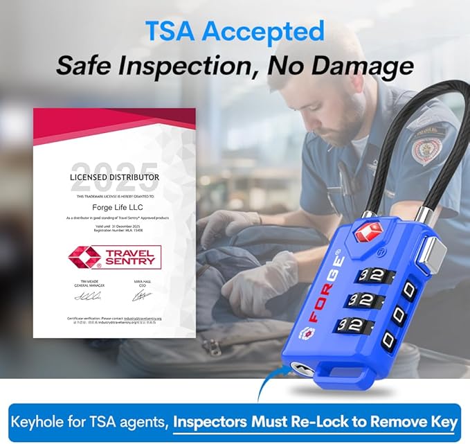 Bright Colors, TSA Approved Luggage Locks 4 Pack, Re-settable Combination with Alloy Body, Blue 4 Locks.