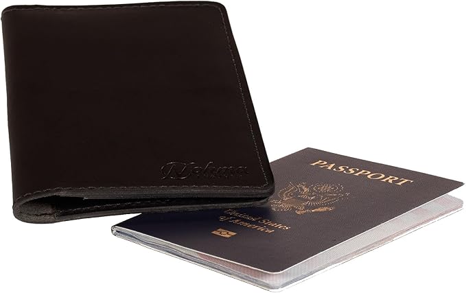 Passport Cover – Handmade Vintage Leather Travel Wallet Fits Standard Passports & 3.5" x 5.5" Pocket Notebooks – Slim Passport Holder with 2 Card Slots & Interior Pocket (Black)