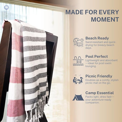 Cotton Turkish Beach Towel with Towels Oversized 36"x72" Pool Absorbent Extra Large Quick Dry Sand Travel Towel (Brick Noir, 4 Pack)