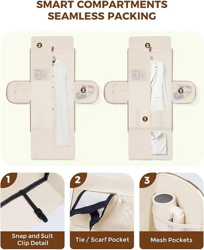 WANDF Convertible Garment Bags for Travel with Wet Pocket Carry on Garment Duffle Bag 2 in 1 Puffy Hanging Clothes Travel Bags with Shoe Compartment for Airplanes Business Weekend Gym Wedding (Khaki)