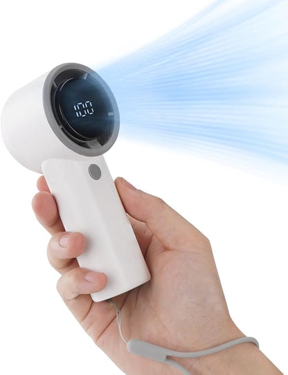 2025 Upgraded Portable Handheld Turbo Fan with 20-Hour Battery - Rechargeable Mini Fan with Digital Display, Anti-Slip Base, 5000mAh Capacity - Personal Fans for Travel, Vacation, Beach(White)