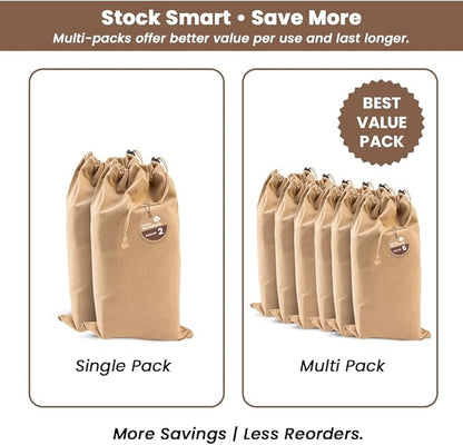 LFH Cotton Rich Shoe Storage Bags with Drawstring, Dustproof Breathable Reusable Organizer, Perfect For Travel, Dorm, Hotel, College, Gym, Easy to Carry, Machine Washable 8"x17" (Pack of 6) - Beige