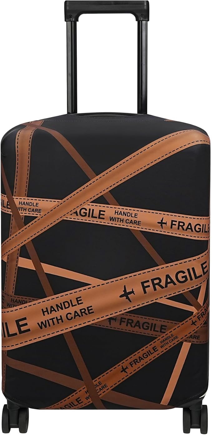 Explore Land Travel Luggage Cover Suitcase Protector Fits 27-30 Inch Case (Gold Fragile, L)