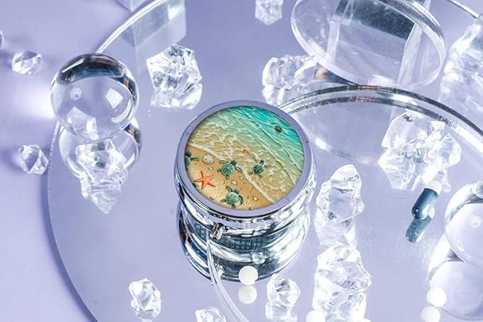 Pill Box,Cute Turtle Round Pill Box 3 Compartment Decorative Pocket Purse Portable Mini Travel Medicine Tablet Vitamin Holder Organizer Pill Case