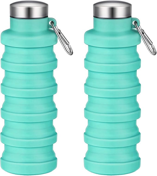 Collapsible Water Bottle,16oz Capacity Portable Reusable Silicone Water Bottle,Leak-proof,with buckle,foldable storage,Lightweight Durable for Fitness,Cycling,Sports,Camping,Hiking (Green+Green)