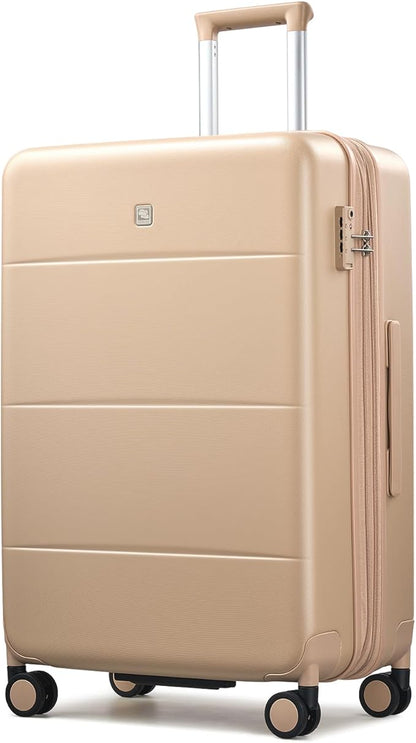 Hanke Expandable 26 Inch Luggage with Spinner Wheels, Hardside Large Suitcase, All-PC Hard Shell Travel Luggage, TSA Lock, Lightweight Durable Checked-Medium (Cuba Sand, 93L)