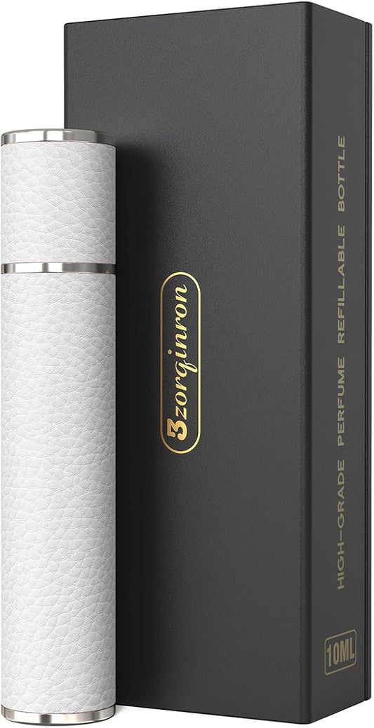 10ML Genuine Leather Atomizer Sprayer for Perfume - Portable Mini Cologne Sprayer for Woman Man - Perfume Travel Refillable Bottle,Travel Essential Fragrance Spray Bottle (White)