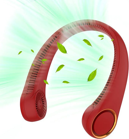 Portable Neck Fan, Hands Free Bladeless Fan, 360° Cooling Personal Fan,Wearable Quiet Fan for Outdoor Indoor, Birthday Gifts for Men Women Mom Dad, 4000mAh Battery USB Rechargeable, 3-Speeds (Red)